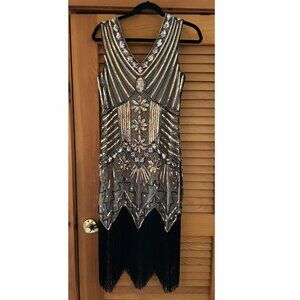 Vintage bead, sequin and fringe flapper dress